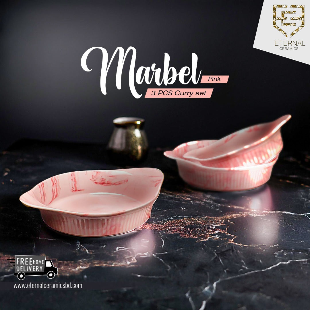 3 Pieces Marble Curry Set - (Pink)