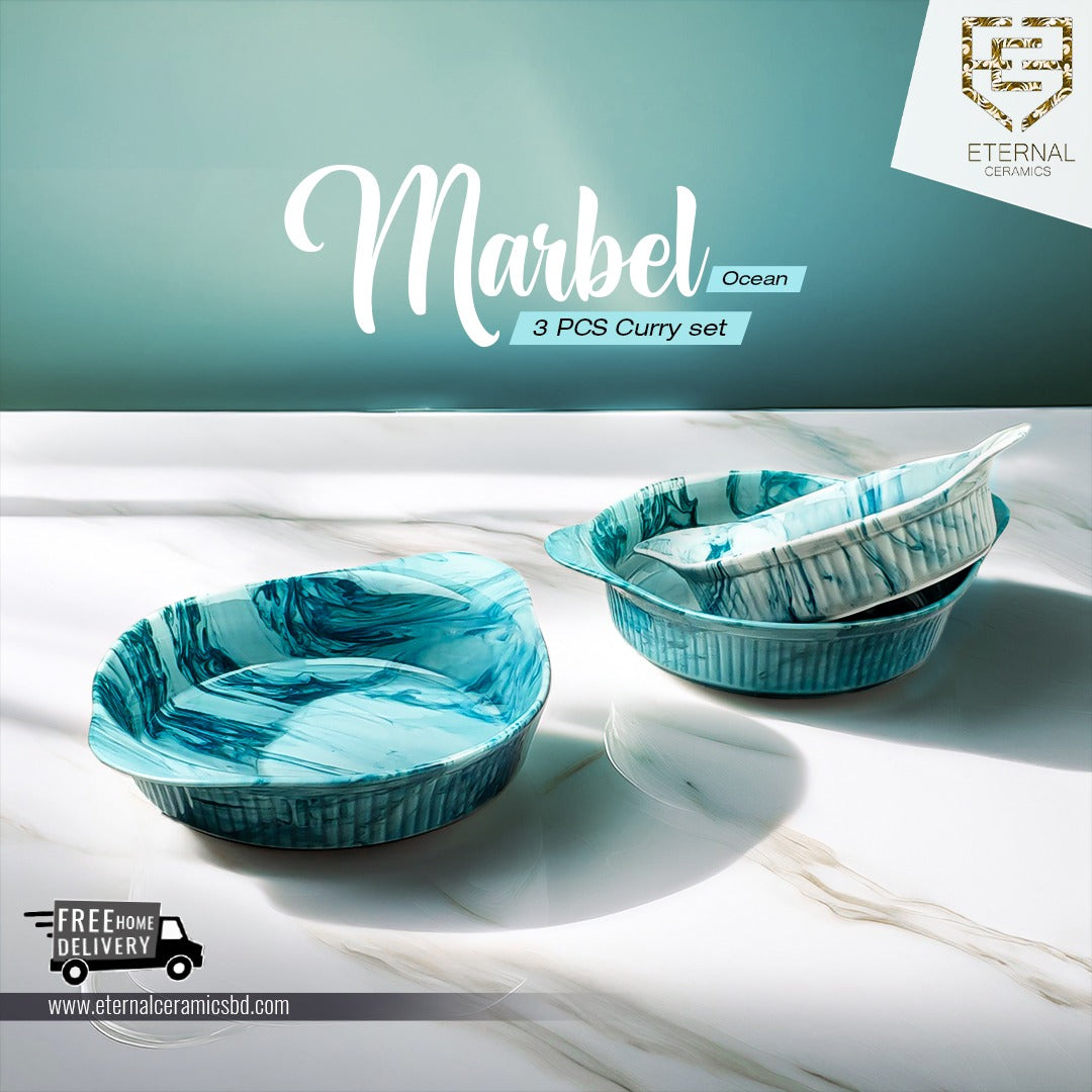 3 Pieces Marble Curry Set - (Ocean)