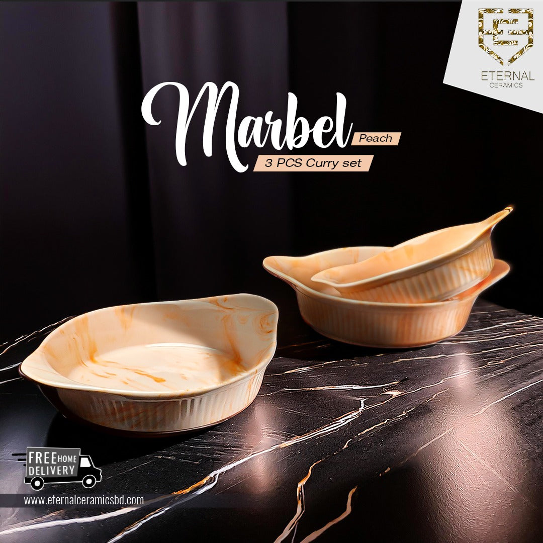 3 Pieces Marble Curry Set - (Peach)