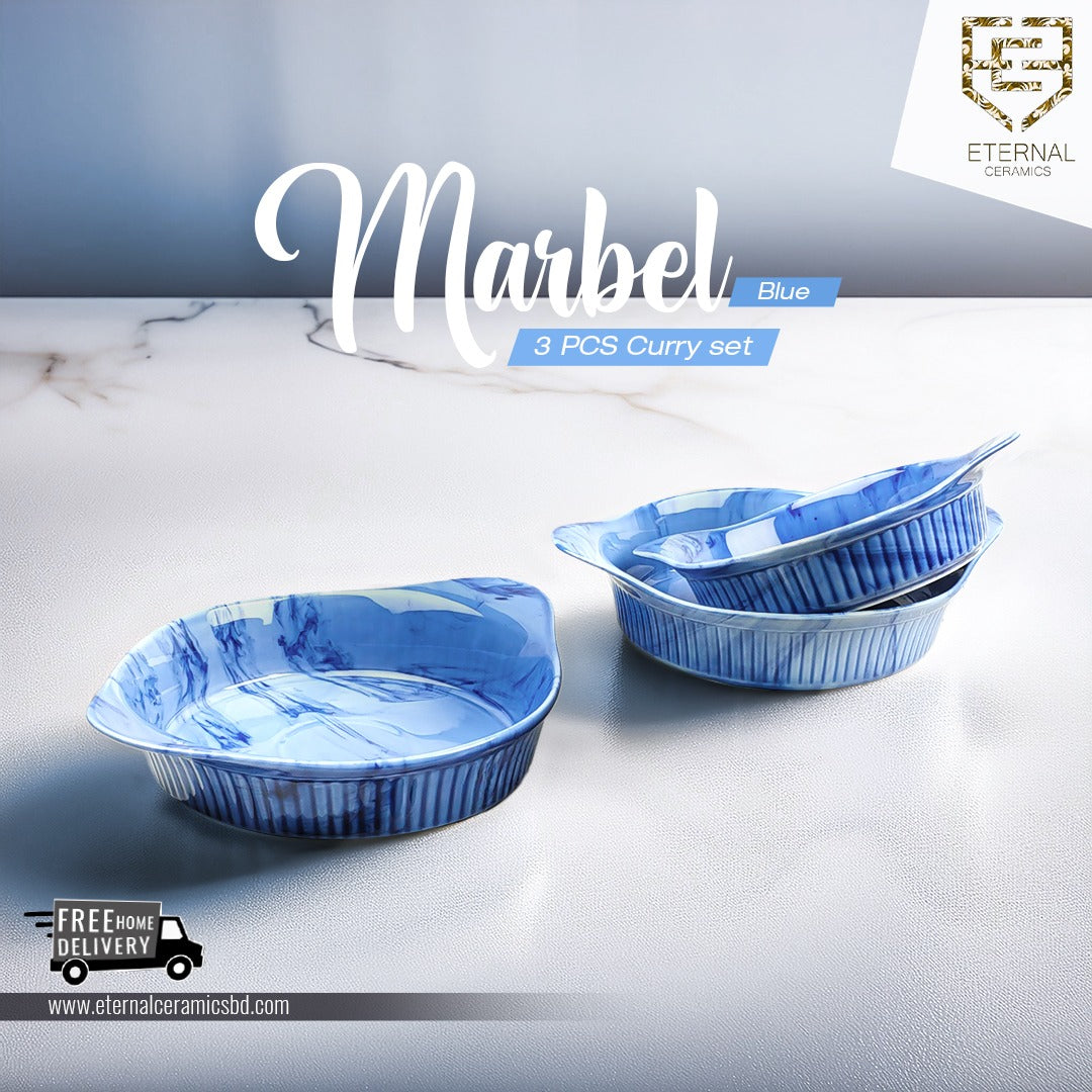 3 Pieces Marble Curry Set - (Blue)