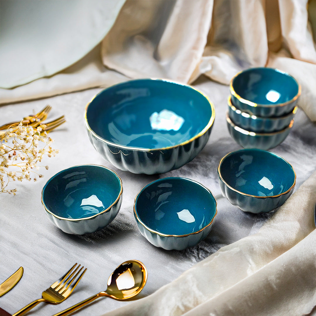 Pookie Bowl 7 Pieces Soup Bowl Set - (With Gold Lining)