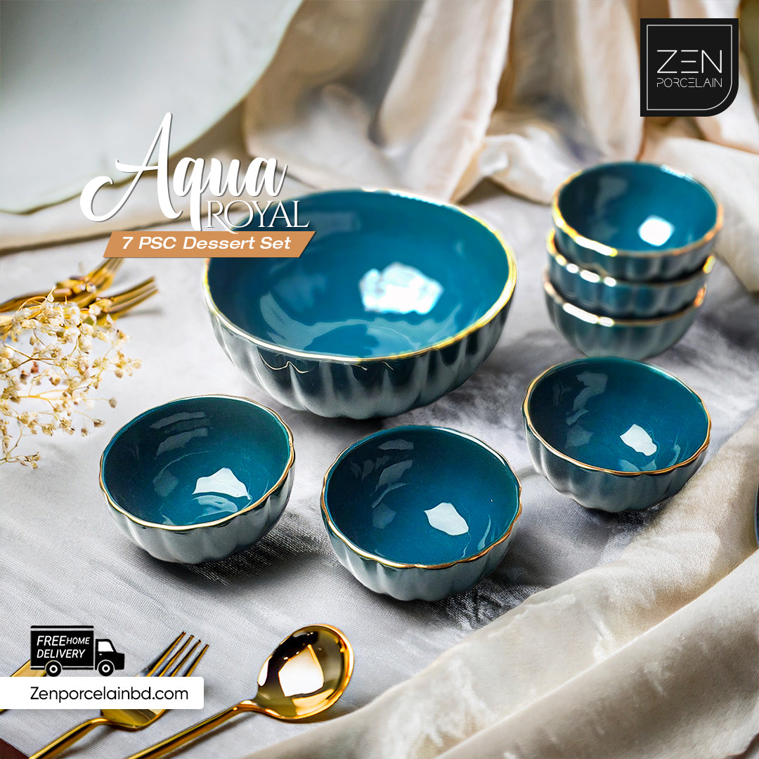Pookie Bowl 7 Pieces Soup Bowl Set - (With Gold Lining)