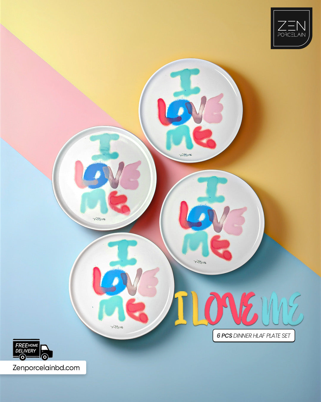 "I Love Me" Written - 6 Pieces Half Plate Set