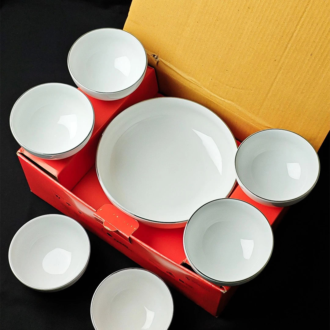 Ivory Soup Set With Platinum Lining - 7 Pcs Set
