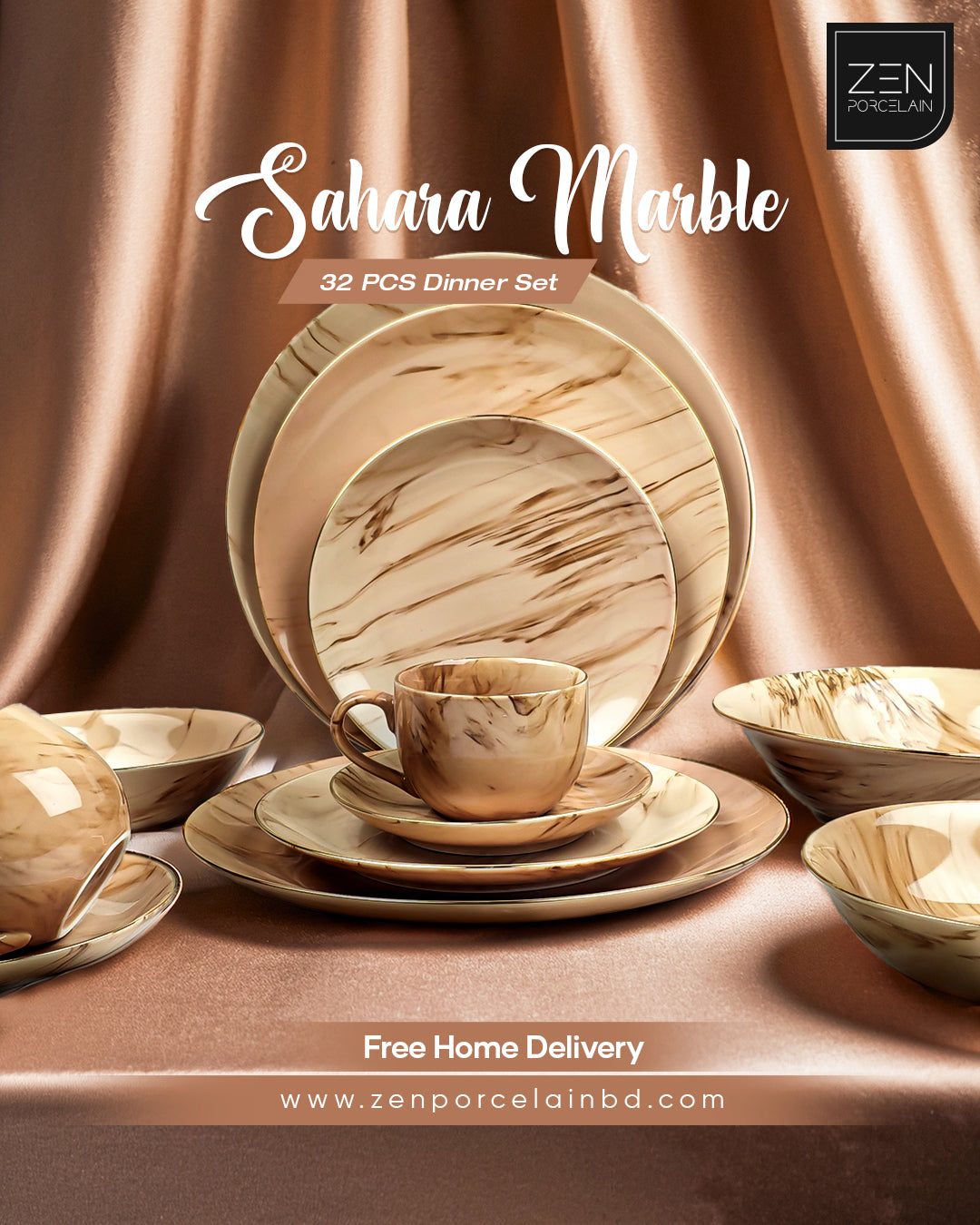 Sahara Marble With Gold Lining - 32 Pieces Dinner Set
