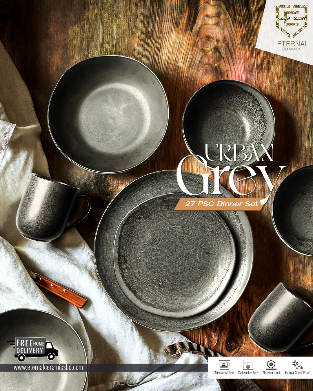 Urban Grey 27 Pieces Dinner Set - New Collection