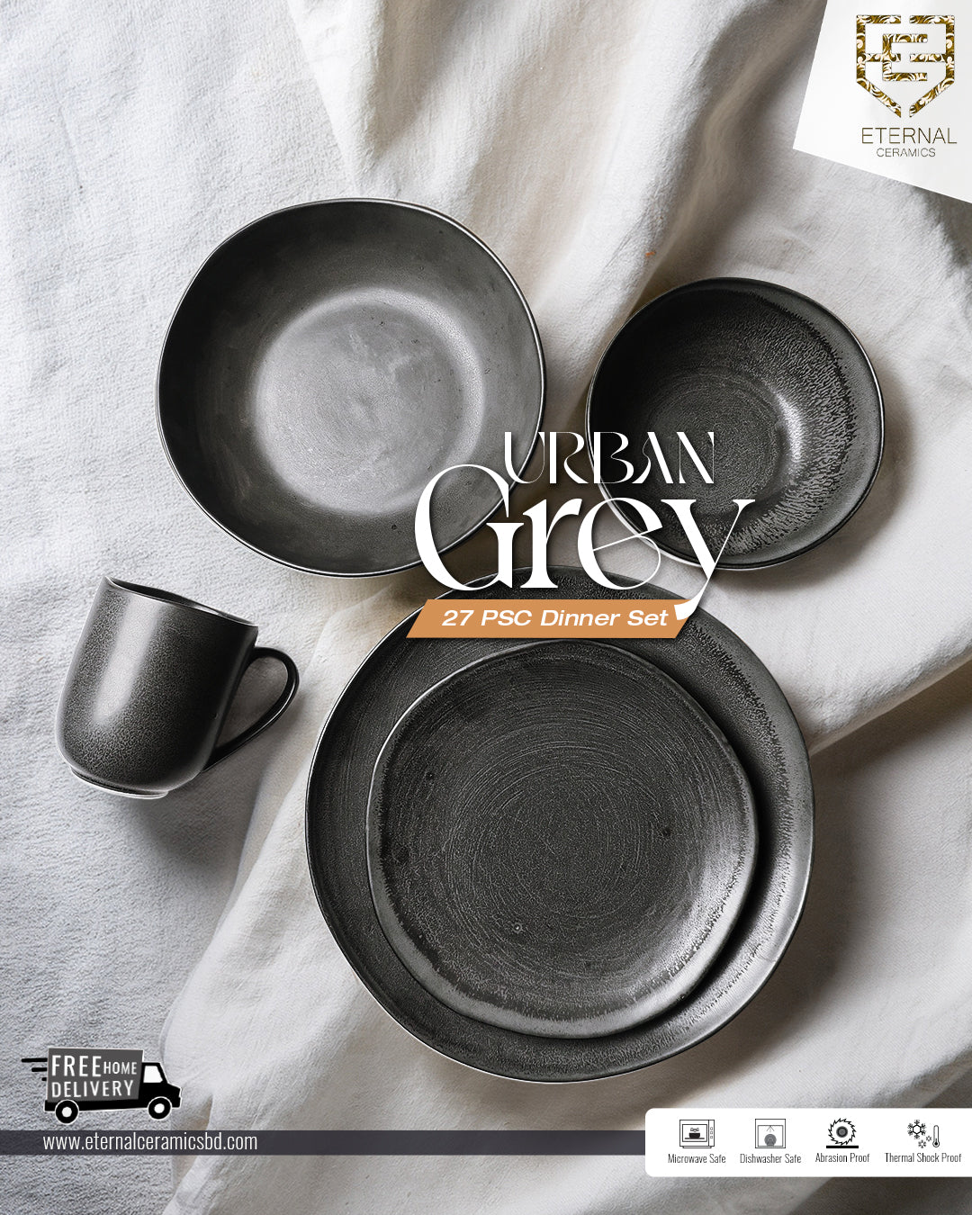 Urban Grey 27 Pieces Dinner Set - New Collection