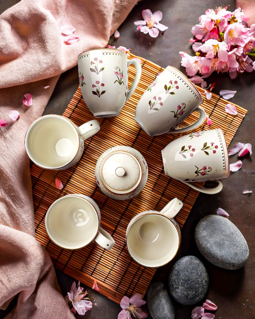 Flora 7 Pcs Coffee Set With Gold Lining