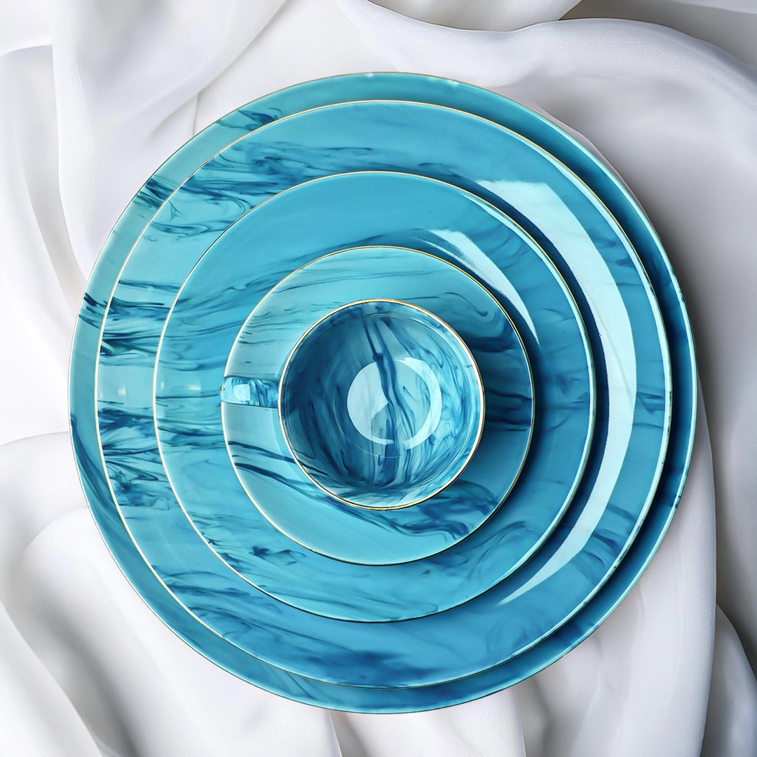 Aqua Marble 32 Pieces Dinner Set (With Gold Lining)