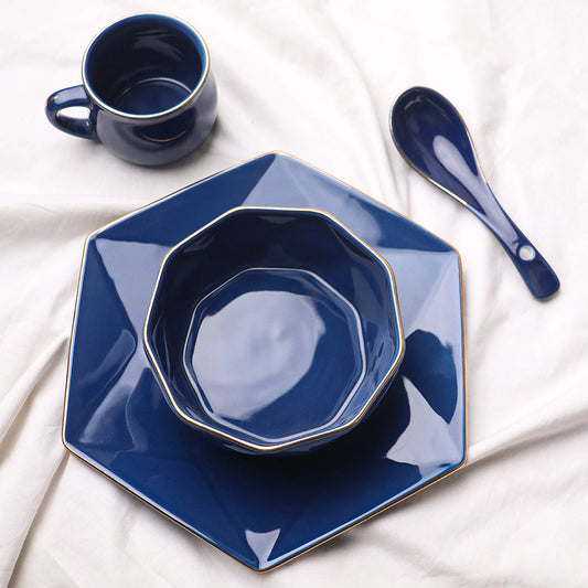 Blue Diamond Cut Baby Set with Gold Lining - 4 Pcs