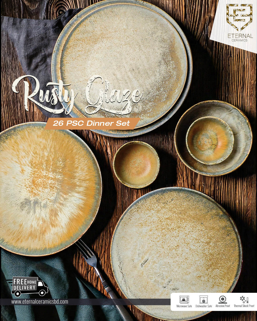 Rusty Glaze 26 Pieces Dinner Set - (Rustic Texture)